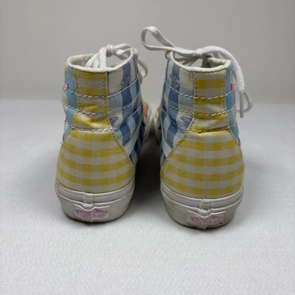 VANS Sneakers Women's Gingham Plaid Colorblock Sk-8 Hi Pink Blue Cottagecore 7.5